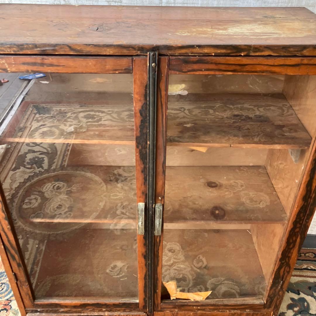 昭和レトロ 古家具 ガラス戸 木製キャビネット 食器棚 飾り棚 サイドボード古材