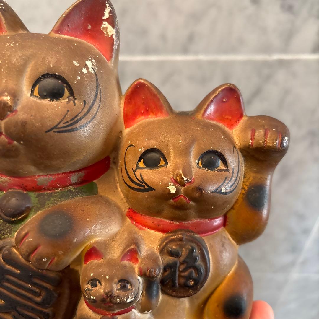 アンティーク雰囲気抜群の良き人、お金を呼び込む親子招き猫