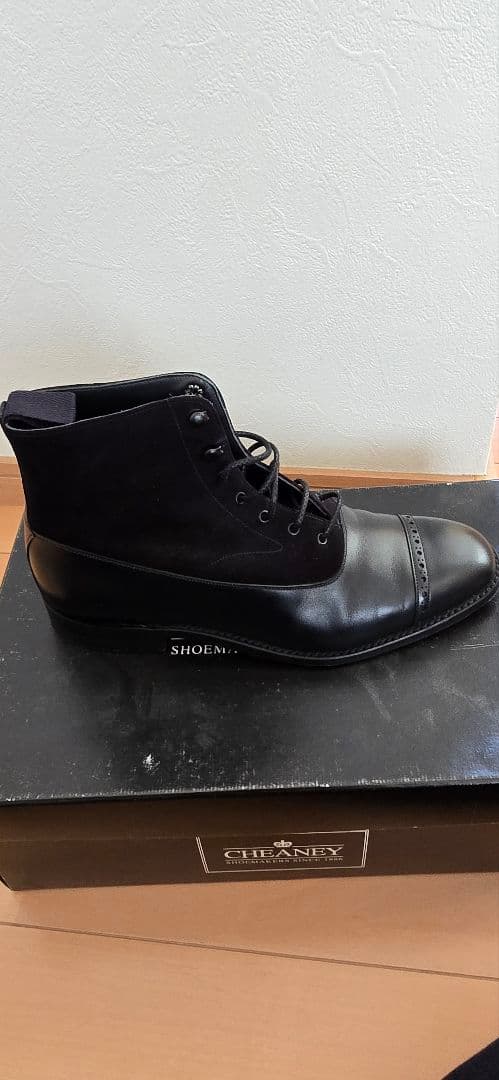 CHEANEY レザーxスエード　コンビ　ブーツ 黒　サイズ7　25.5相当