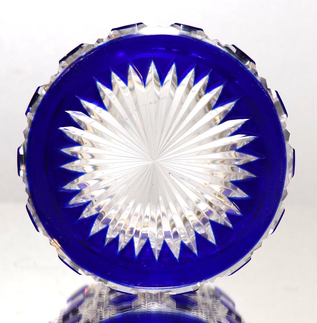 オールド・バカラ 最大サイズ円柱型 青色被せ切子装飾 ディアマンピエーリー 蓋物
