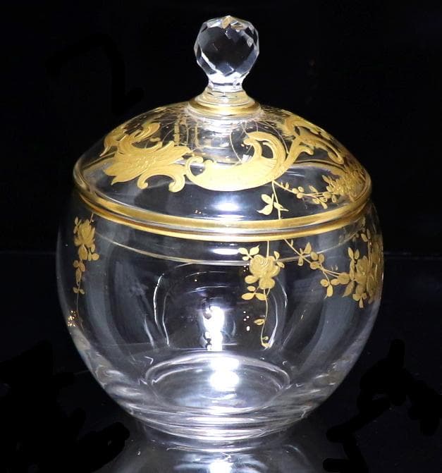 オールド・バカラ 1900年頃 盛り上げ金彩 蓋物 ボンボニエール アートピース