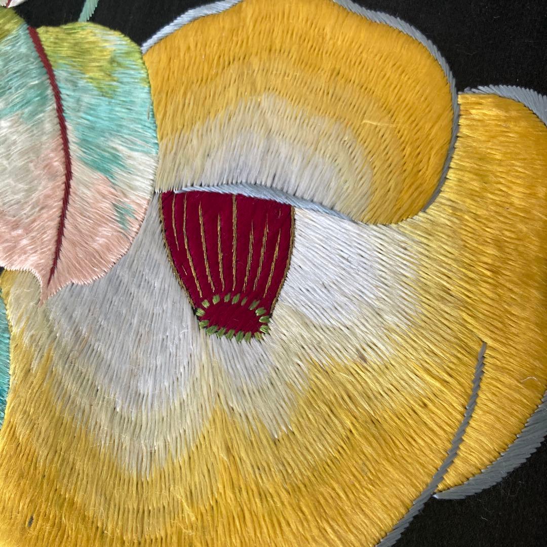 ニコニコ^ ^ アンティーク名古屋帯　椿の刺繍　上質　大正ロNo.7-28