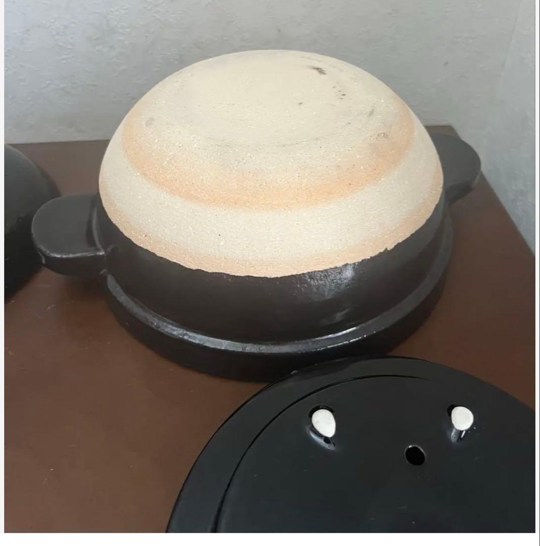 永谷園　黒い陶器製丸型土鍋