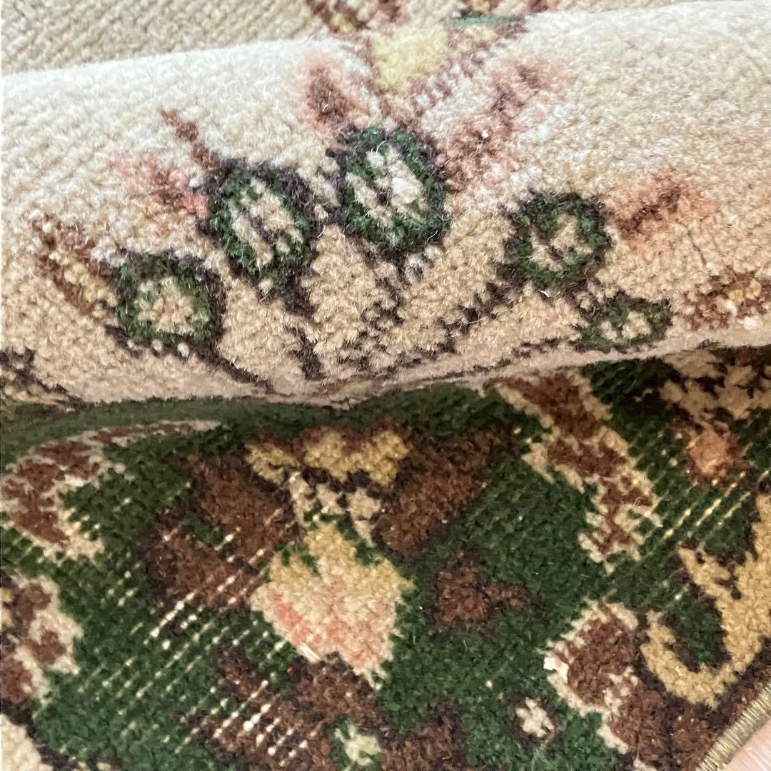 メダリオン113×199カーキ　リッチwool グリーン　トルコヴィンテージラグ