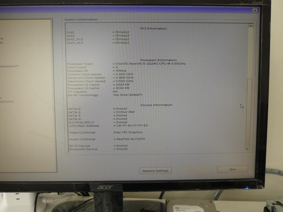 DELLPrecision第9世代XeonE-2224G/メモリなし/HDDなし