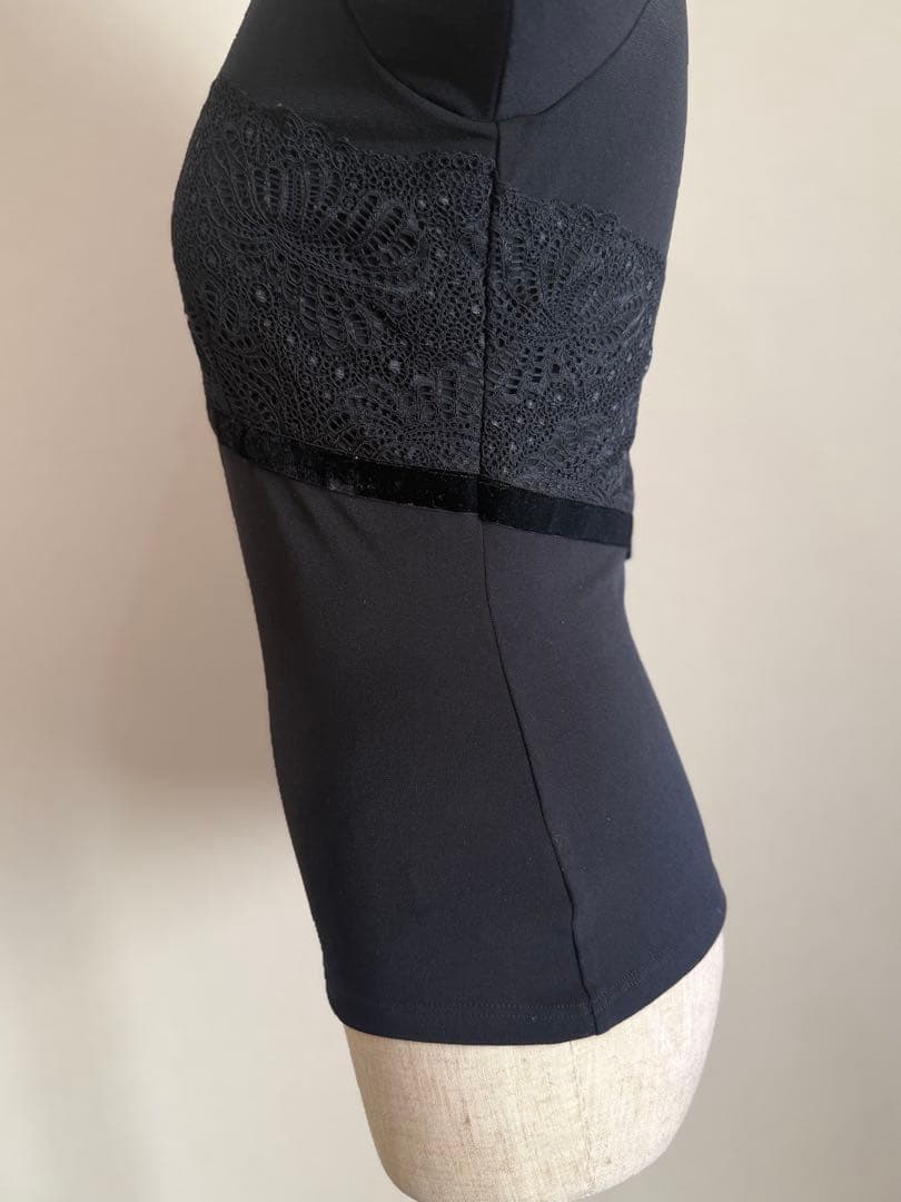 美品　Chacott チャコット　トップス　ベロアリボン　レース　黒