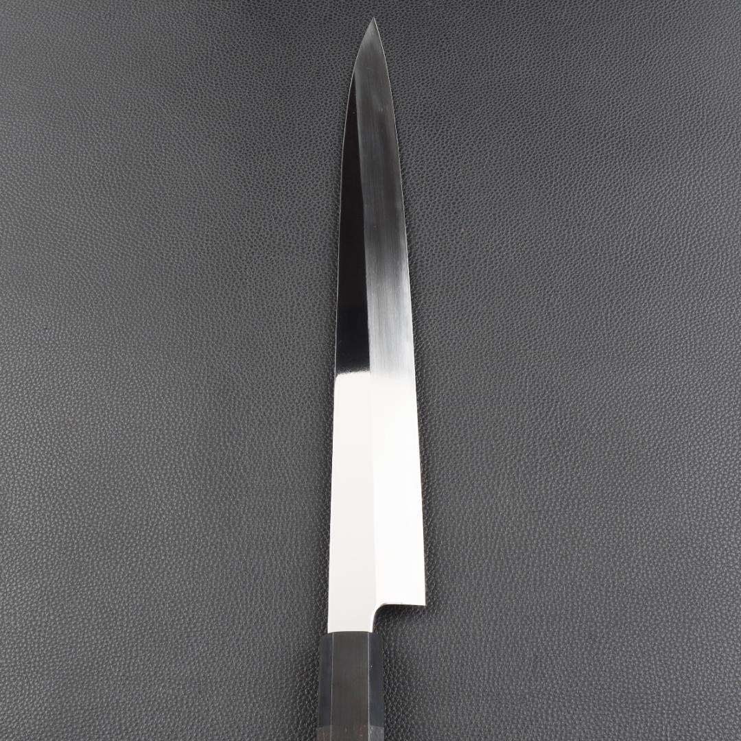 10994フグ引 柳刃包丁 尺寸 鏡面仕上げ 刃は究極の切れ味 黒檀黒水牛八角柄