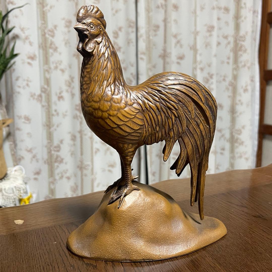 アンティーク　金属製　鶏置物