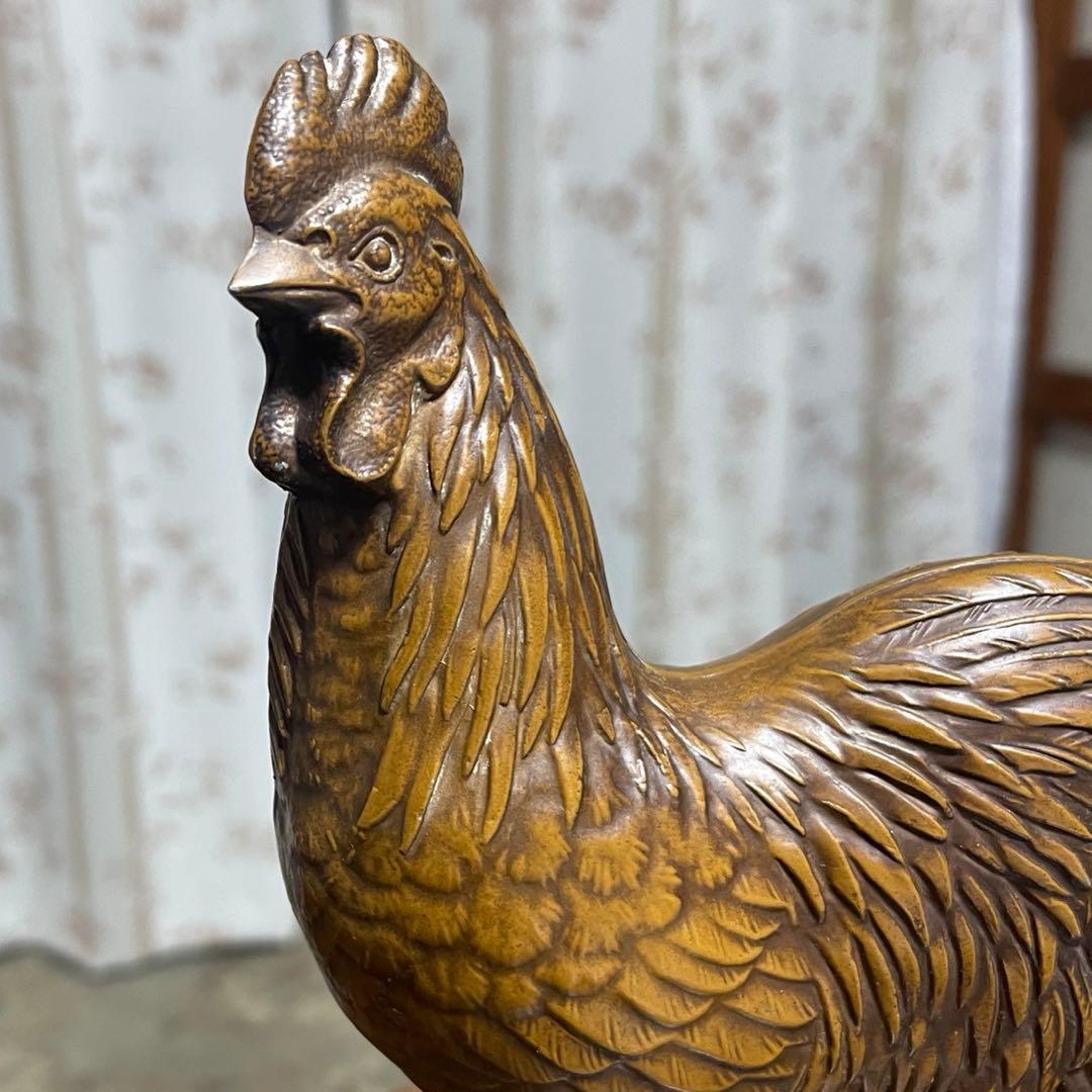 アンティーク　金属製　鶏置物