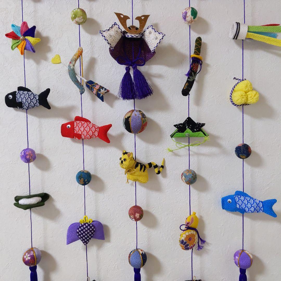 ちりめん細工　端午の節句壁掛け下げ飾り (5下げ)