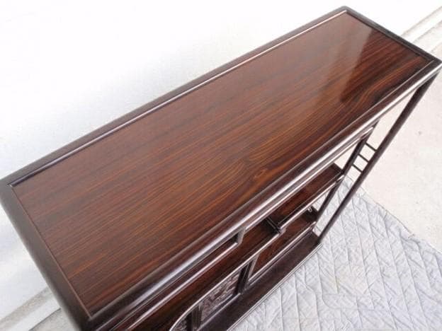 半額以下！新品 95巾 黒檀 無垢 高級飾り棚 違い棚 唐木茶棚 茶箪笥 検花梨