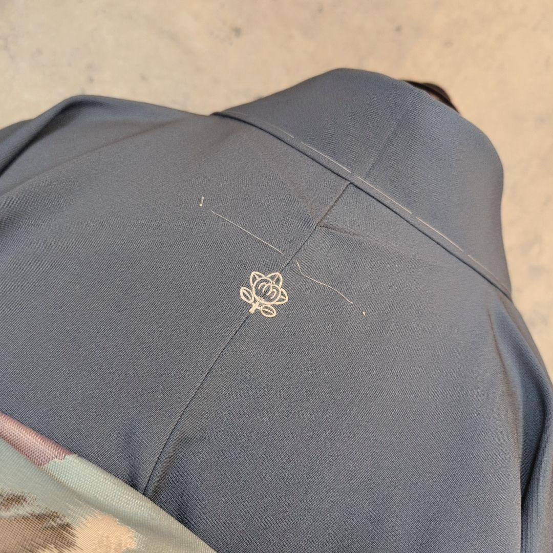 訪問着　フルセット　着物　正絹　落款　山　Sサイズ　青　金彩　しつけ糸　F9