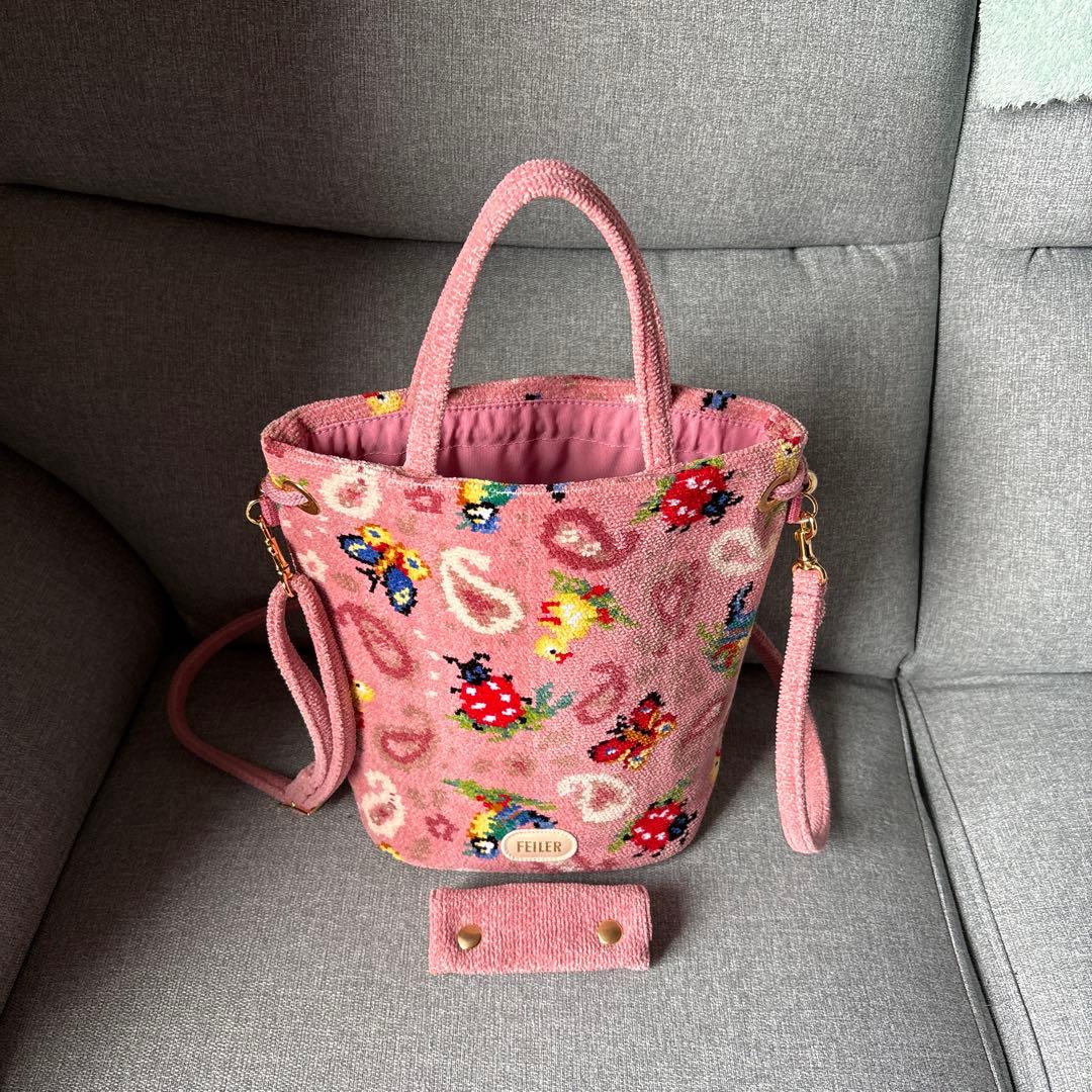 FEILERハイジペイズリー巾着ショルダーバッグ（ピンク）