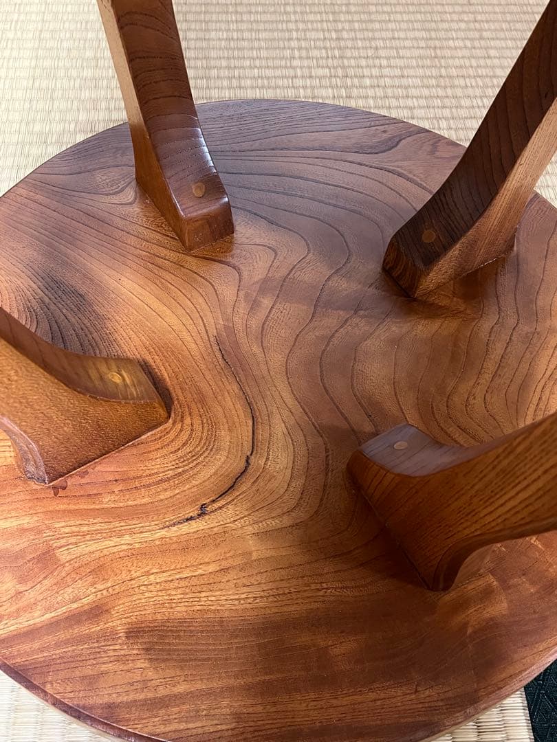 サイドテーブル　2段　丸型　曲木　天然木