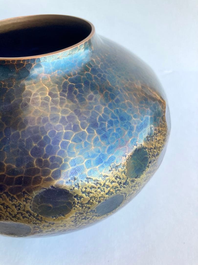 無形文化遺産　燕鎚起銅器　銅製花瓶　亀甲文　壺　玉川堂　骨董品