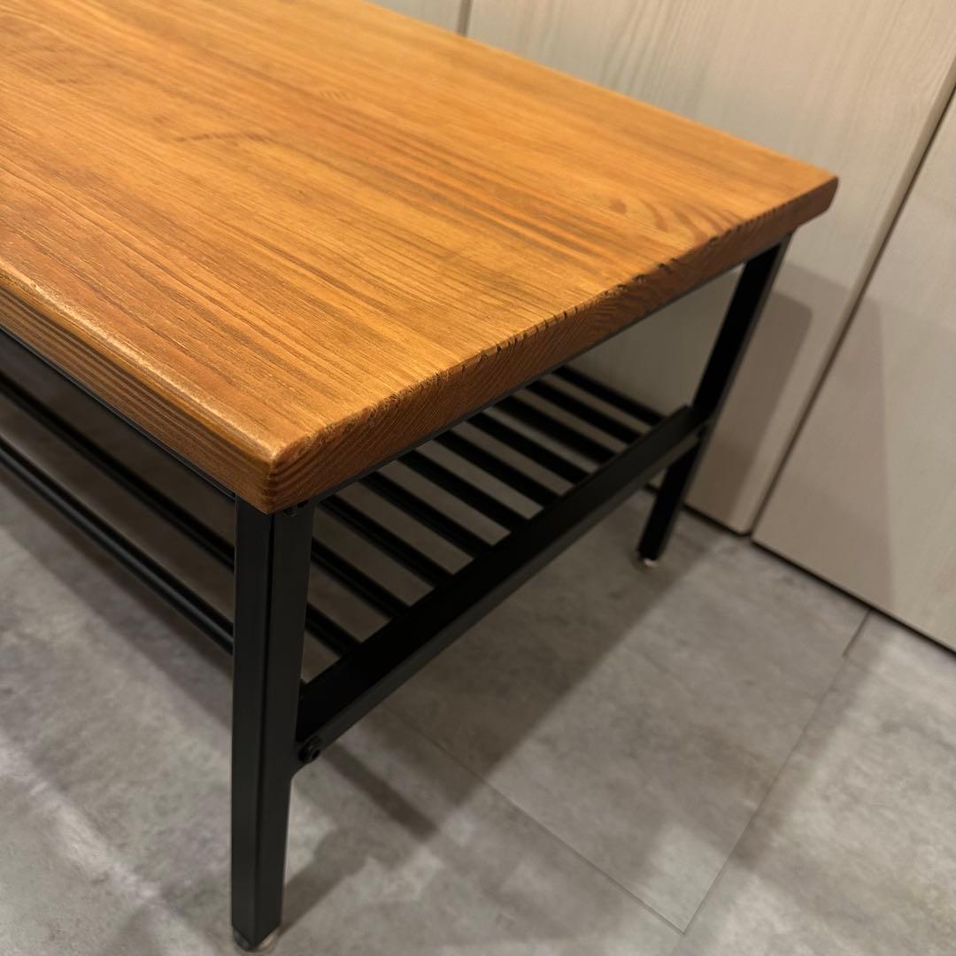 無垢材 センターテーブル 一枚板 棚付き インダストリアル ローテーブル