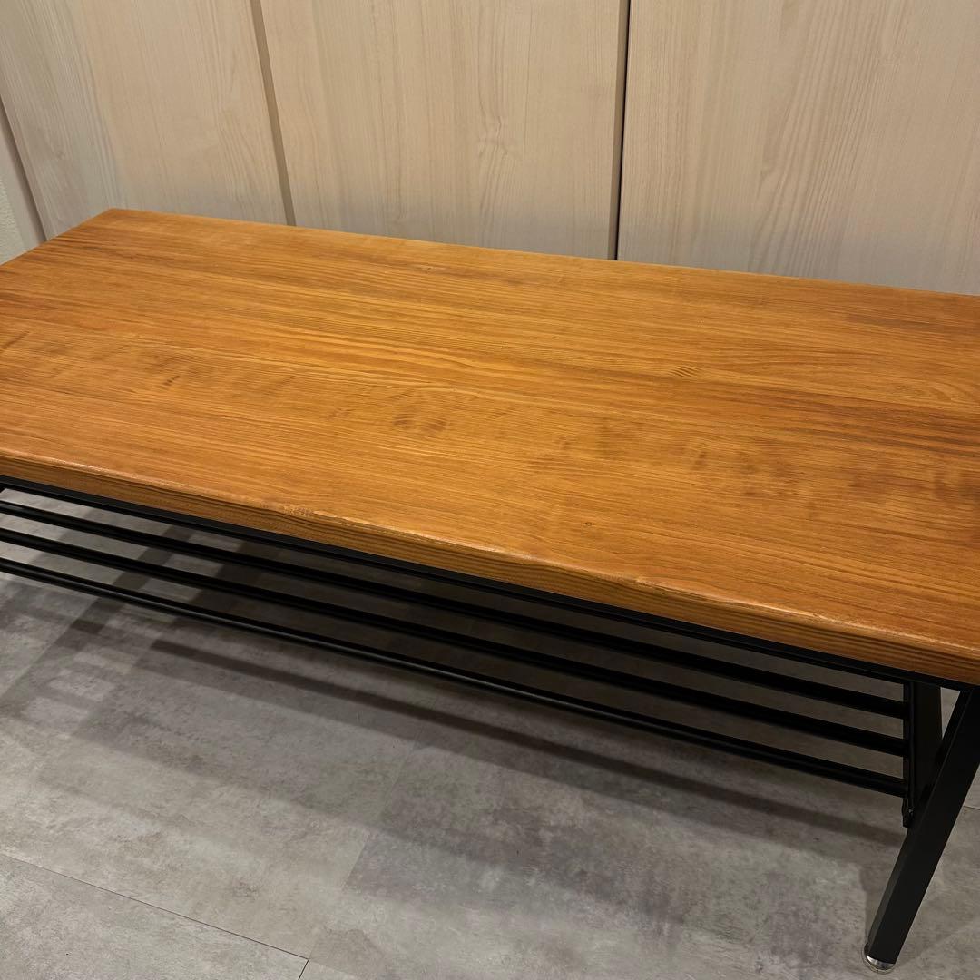 無垢材 センターテーブル 一枚板 棚付き インダストリアル ローテーブル