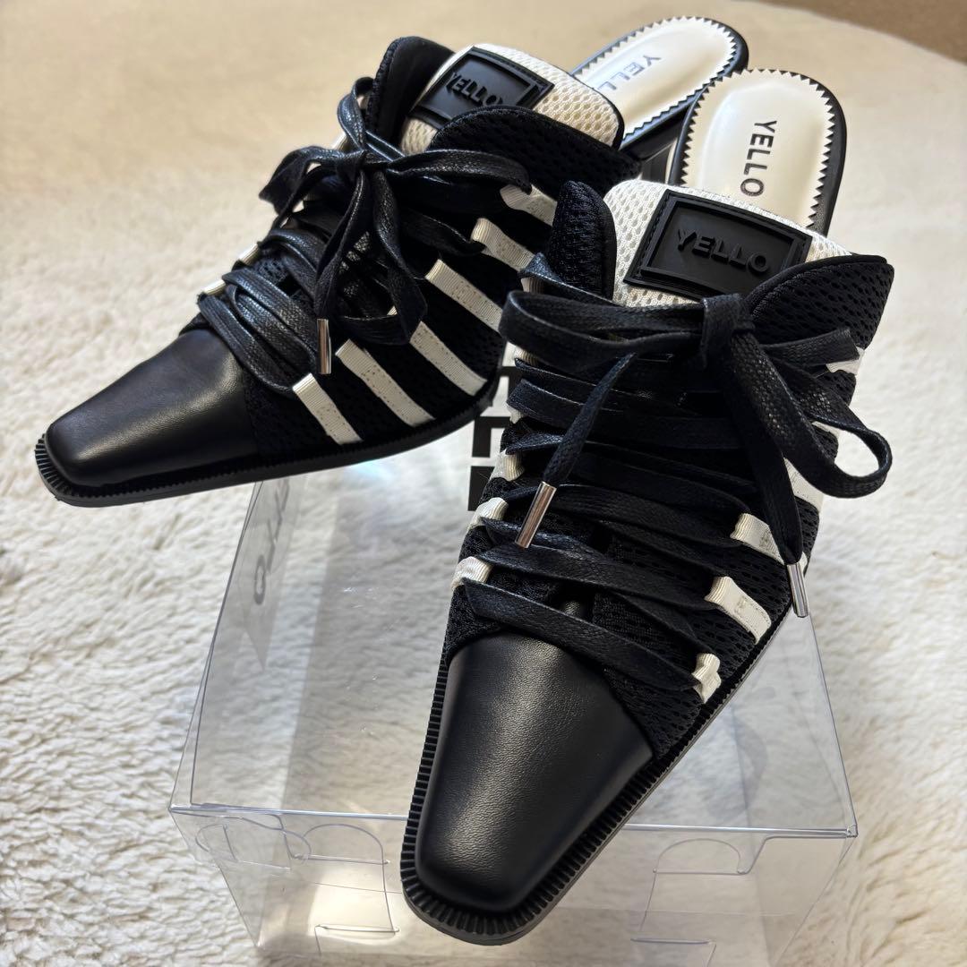 【美品‼️】YELLO ブラックホワイト ストライプ ミュール