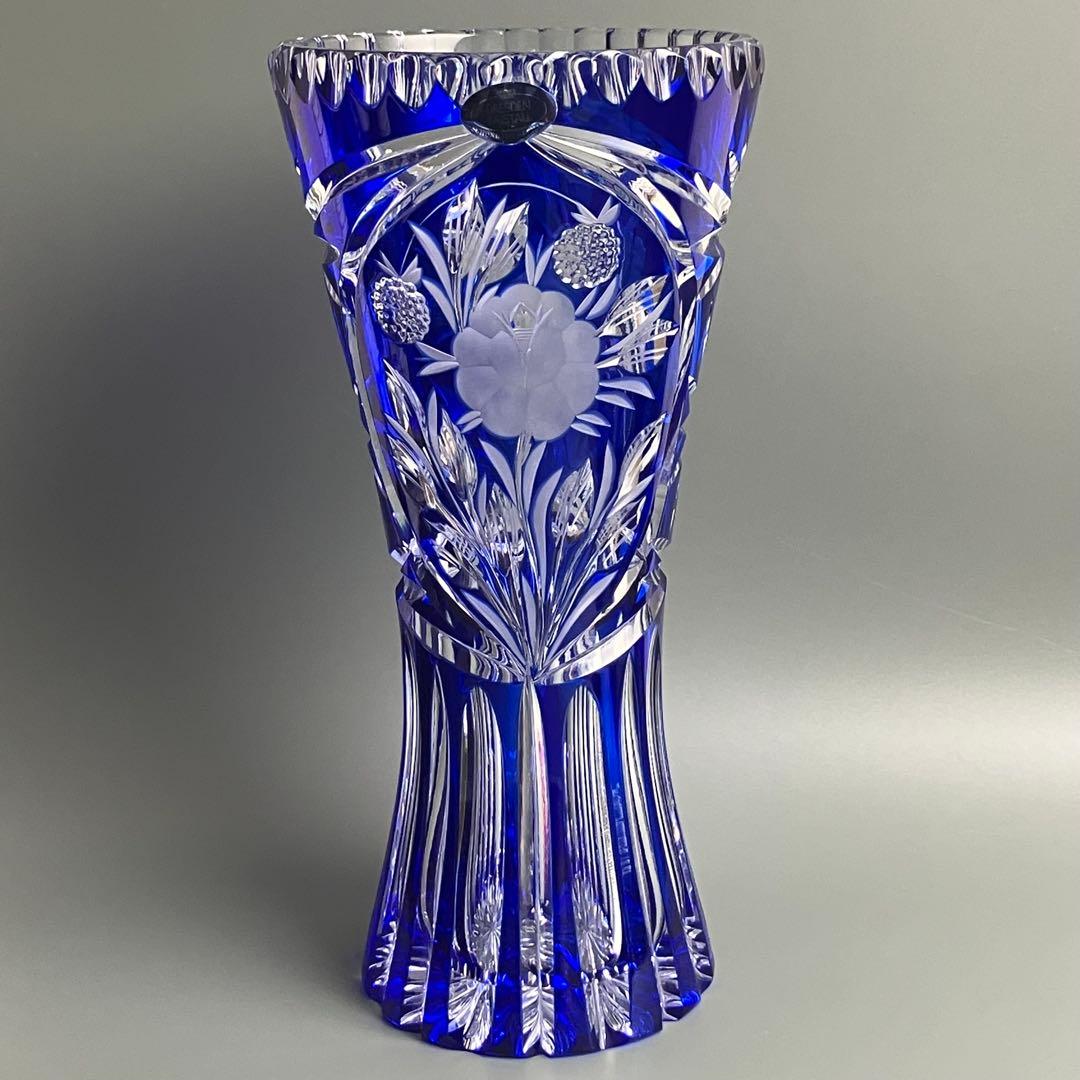 美品 ドレスデンクリスタル ガラス 花瓶 26cm フラワーベース ドイツ