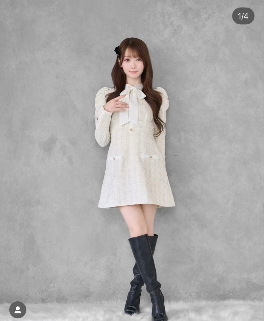 ワンピース Rosemuse Ribbons tie tweed mini onepiece