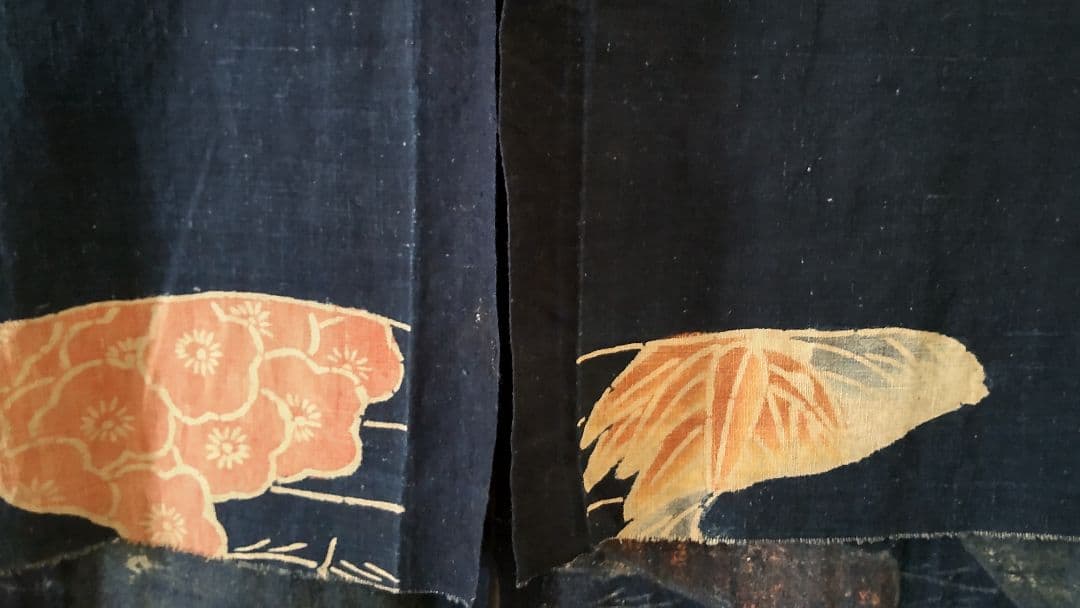 古布 万祝 まいわい アンティーク 筒がき 骨董 鶴 亀 襤褸 型染 大漁 希少