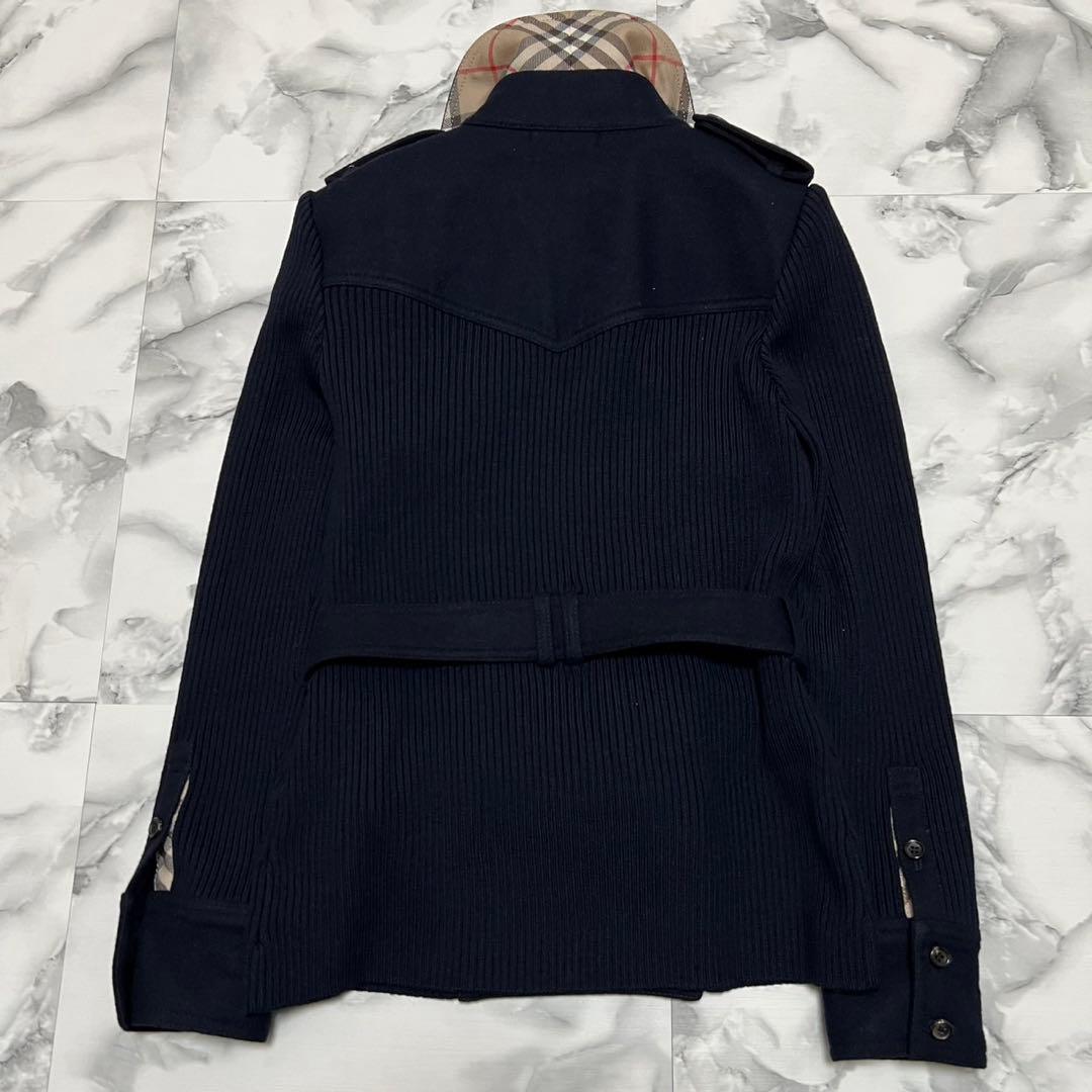 【美品】バーバリーロンドン　ニット切替ジャケット　カシミヤ混　Pコート　チェック