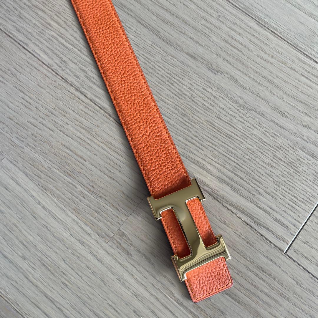 美品！HERMES オレンジ レザーベルト ゴールドバックル(新品)