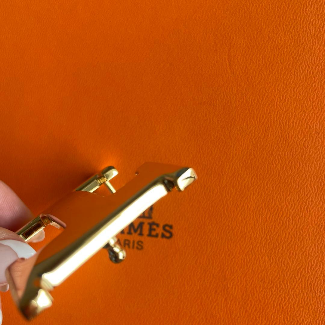 美品！HERMES オレンジ レザーベルト ゴールドバックル(新品)