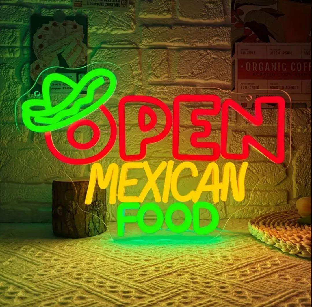 新品 LED ネオンサイン OPEN メキシカンフード USB式 店舗用 看板