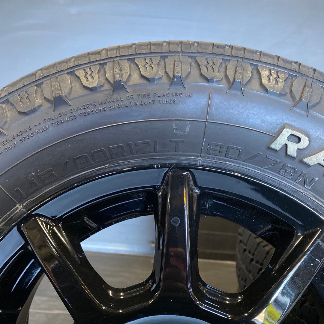中古溝ありマッドスタータイヤホイールセット145/80R12LT 軽バン、軽トラ