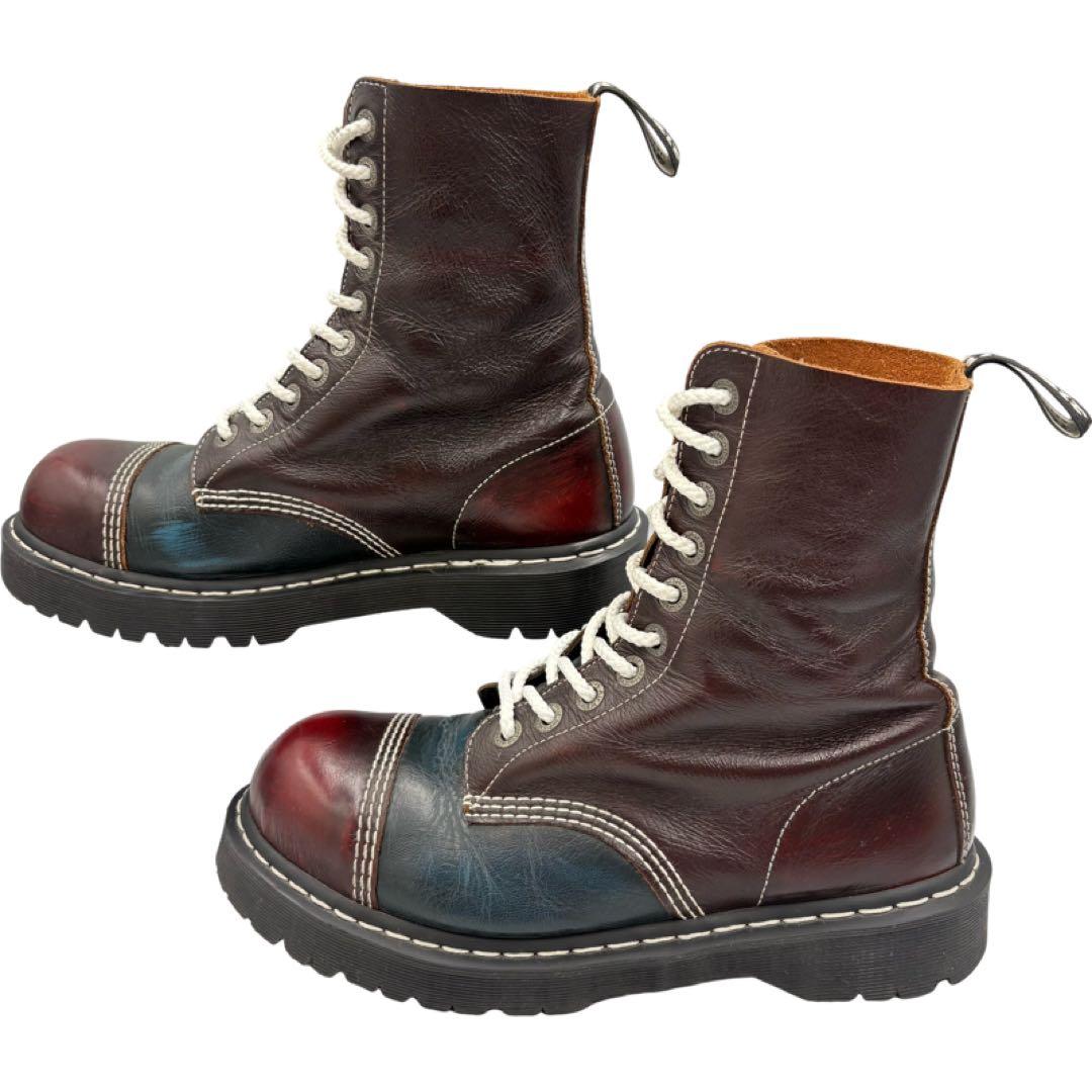 希少✨ドクターマーチン　スチールトゥ　配色　10ホール　ブーツ　ホワイトステッチ