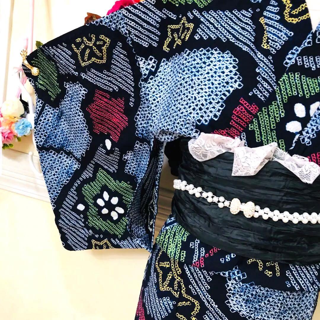 有松鳴海絞り伝統工芸❤️兵児帯新品❤️パールベルト新品帯留め5点セット‼️秀品