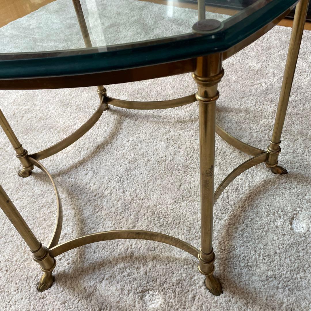 ガラス ゴールド テーブル リビングテーブル 机 真鍮？ アンティーク 高級