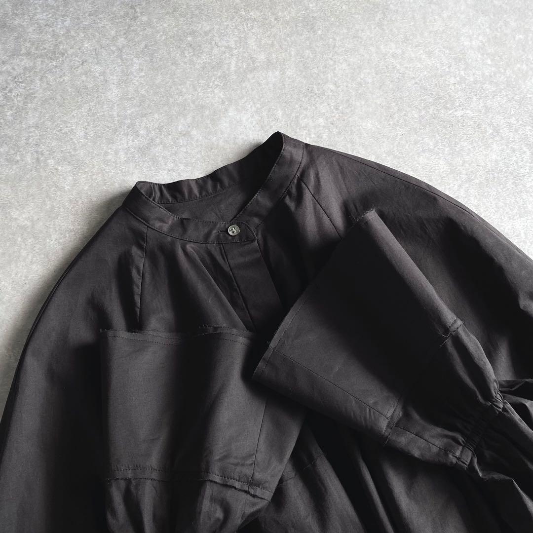 ETRE TOKYO カーブスリーブバンドカラーシャツ ブラック 日本製