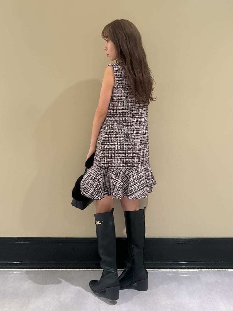 新作新品タグ付き　リリーブラウン♡ ツイードビジューAラインミニワンピース