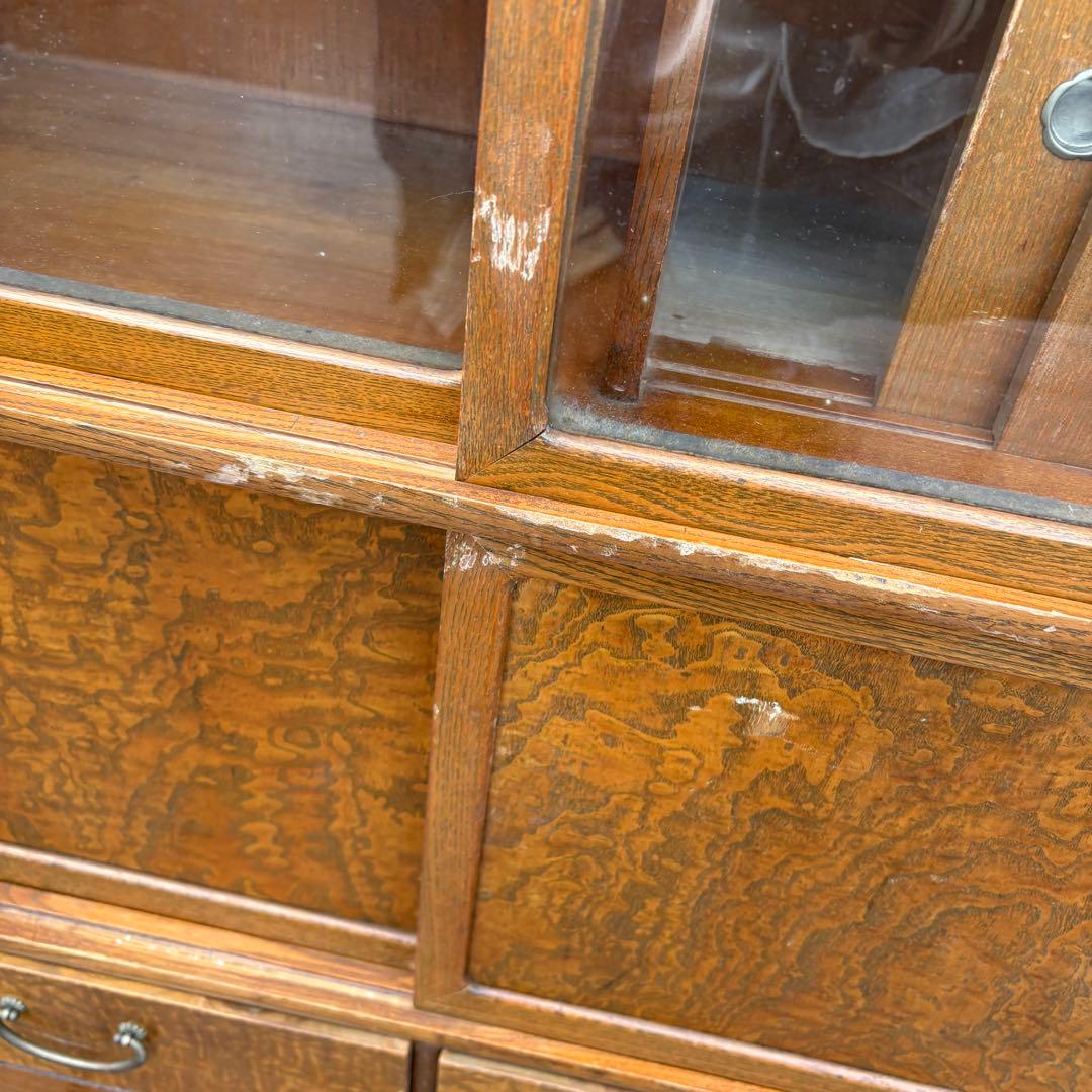 昭和レトロ 無垢材 茶棚 茶箪笥 ガラス戸 サイドボード 古家具 ビンテージ