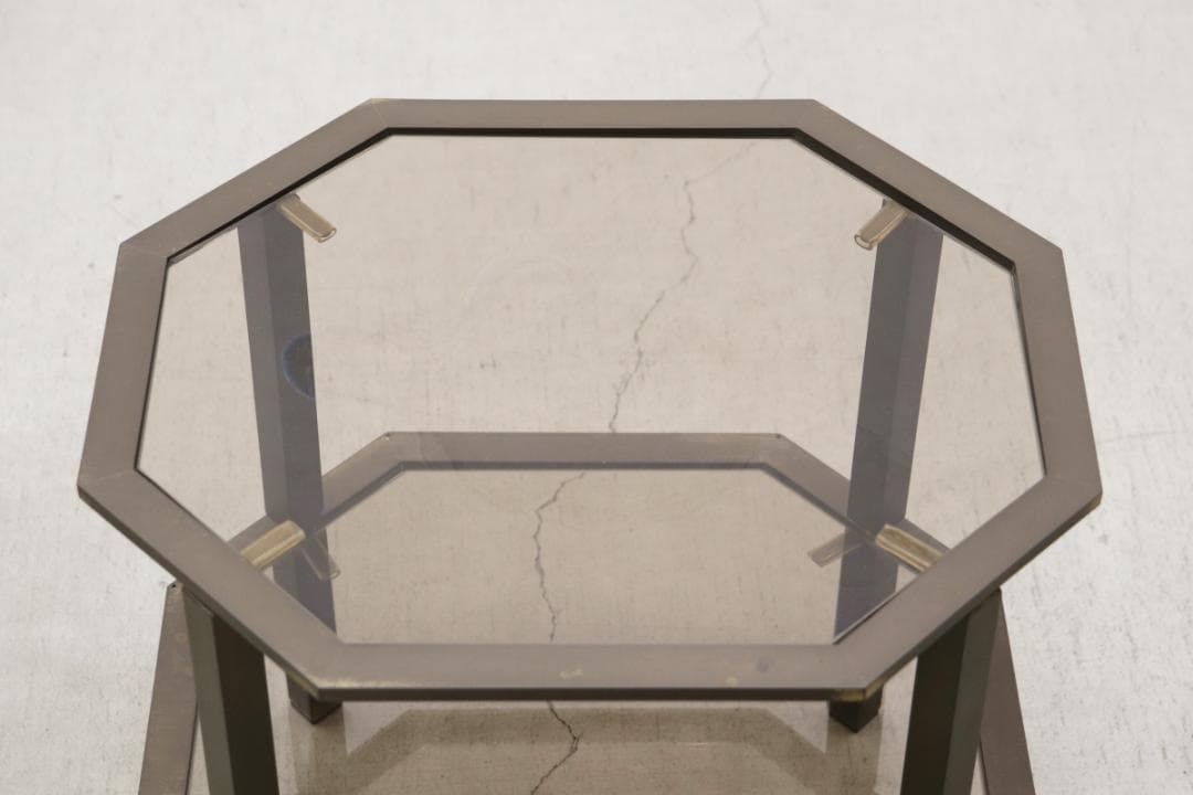 ヴィンテージ クラシカル オクタゴン アイアン ガラス サイドテーブル 花台