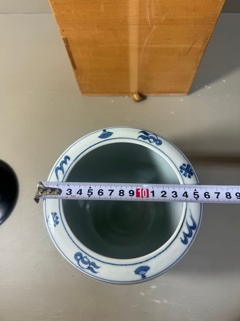 2637 川瀬満之作　染付花鳥文　水指　共箱　茶道具