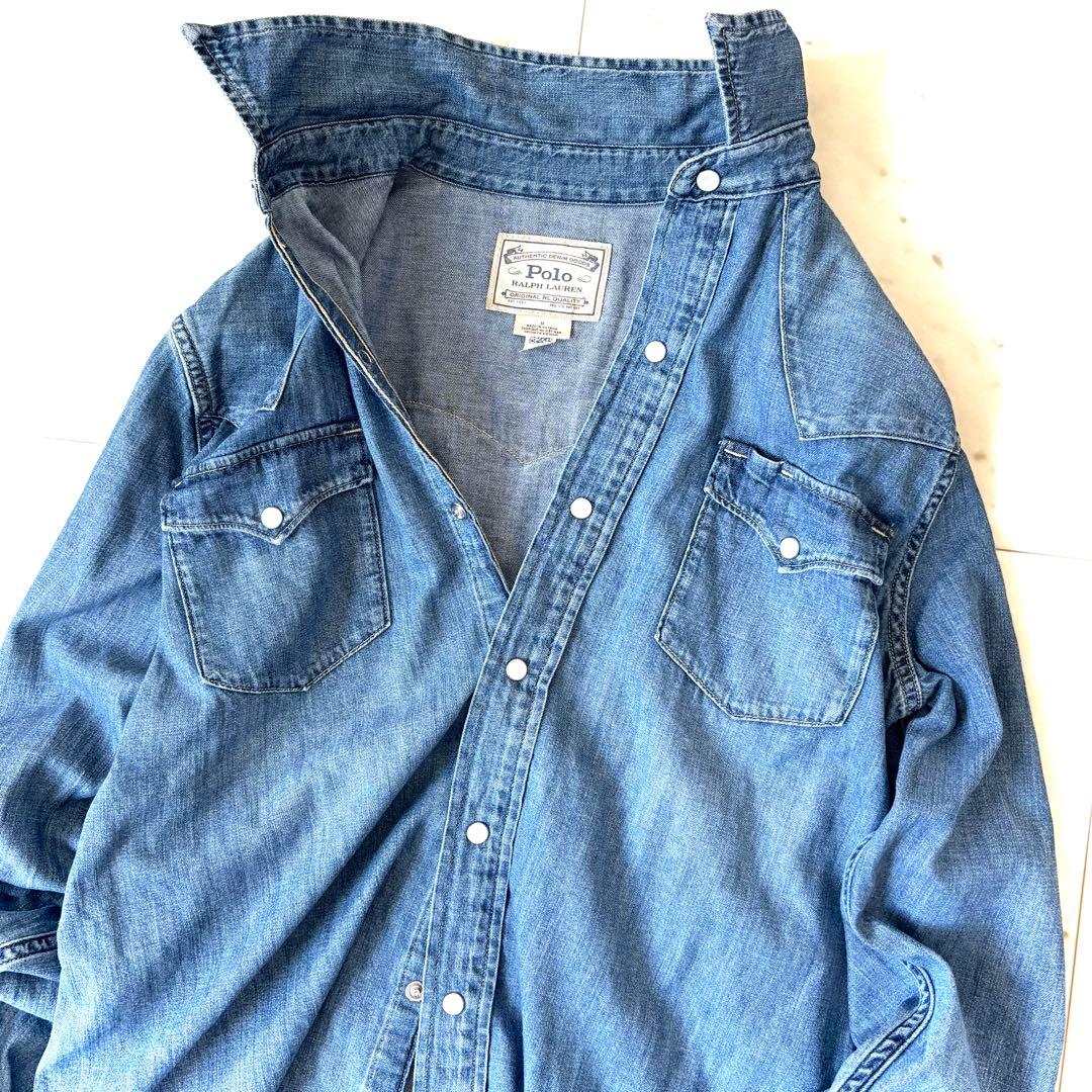 美品　ポロラルフローレン　ウエスタンデニムシャツ　パールボタン　ライトブルー