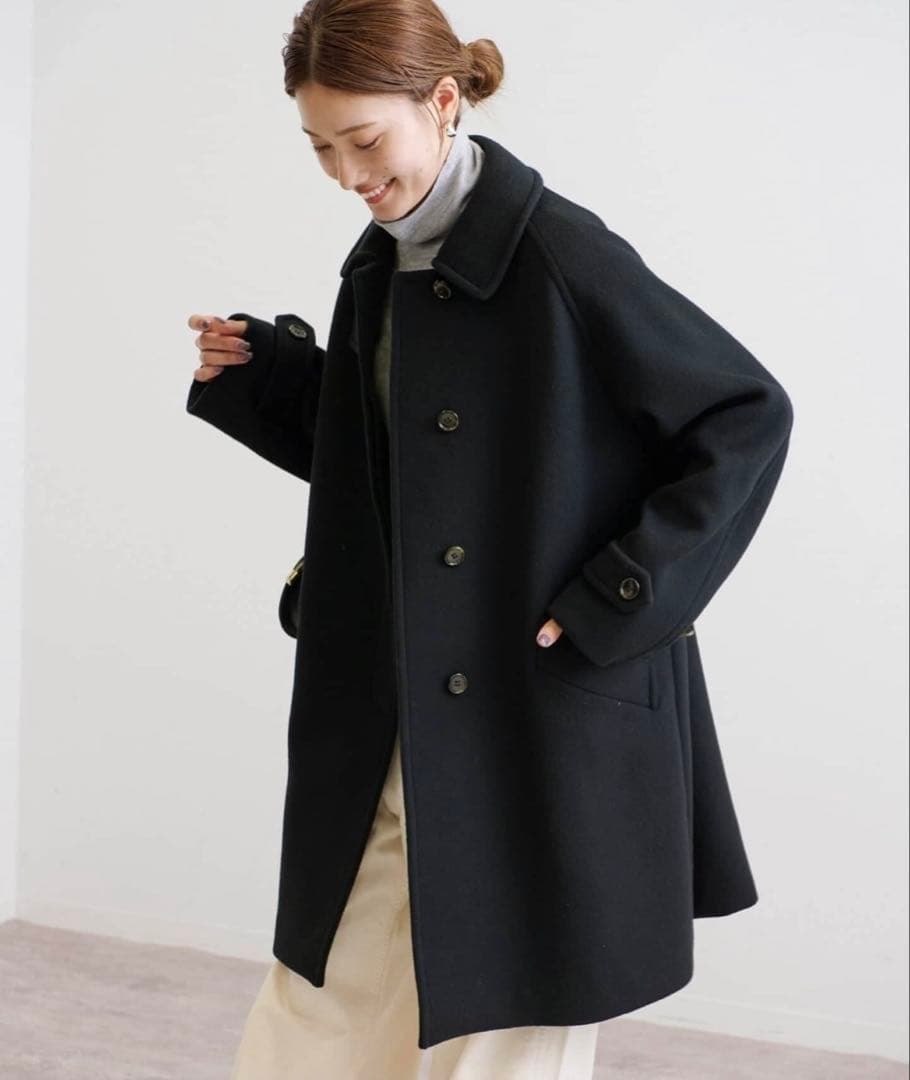 FRAMeWORK ラムウールMIXシャルムバルカラーコート　ブラック36サイズ