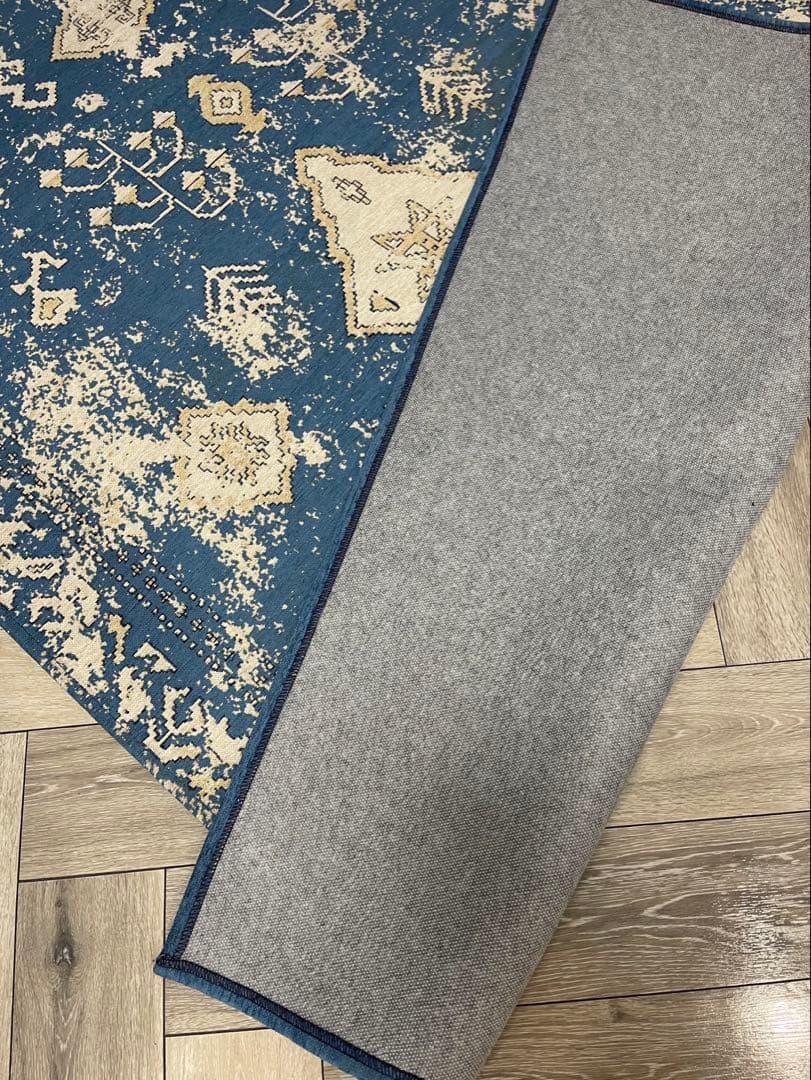 unico ラグ 青 クリーム 200×140（cm） モロッカン ヴィンテージ