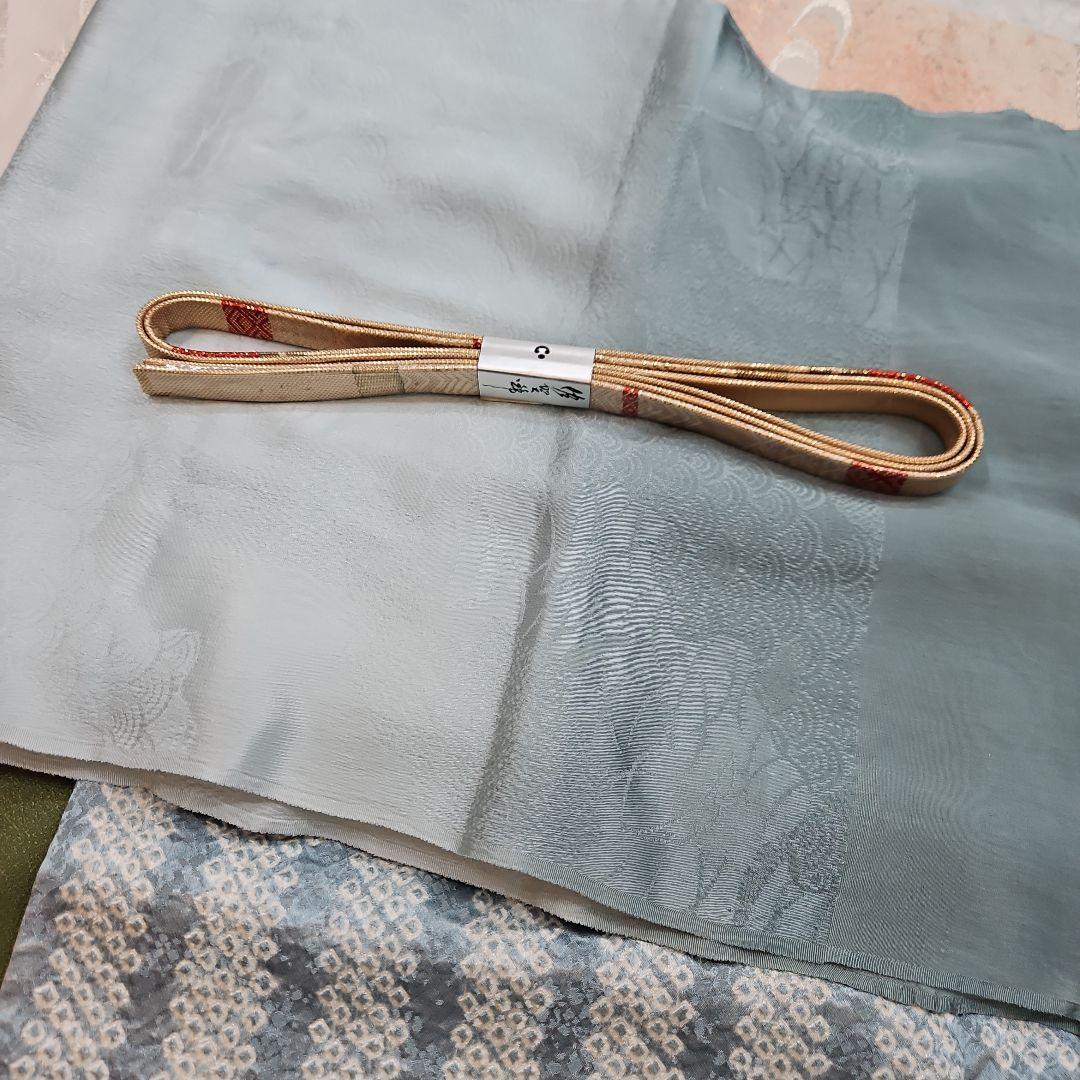 付け下げ訪問着フルセット 絞り　三越　袋帯　銀糸