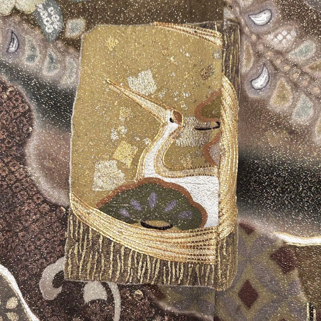 【656】辻が花•鶴 文様 金駒刺繍入り 黒留袖