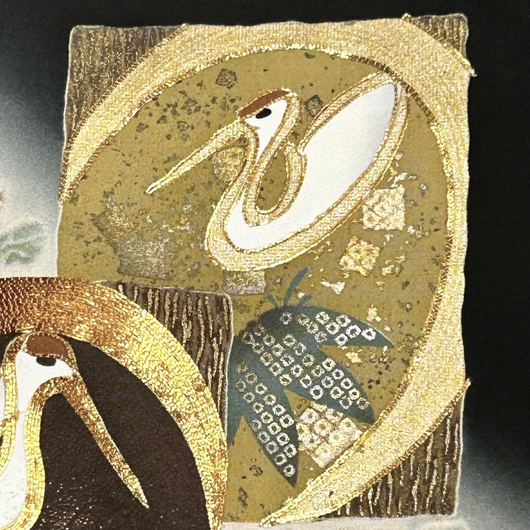 【656】辻が花•鶴 文様 金駒刺繍入り 黒留袖