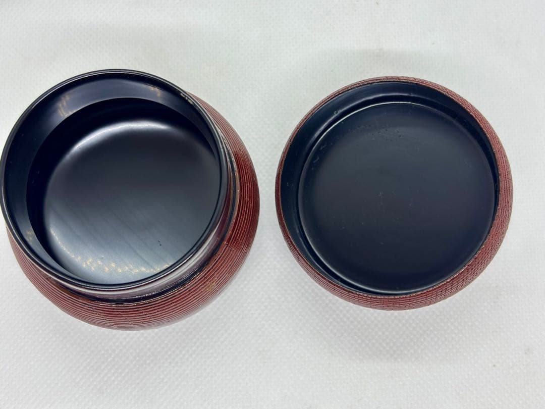 #朱漆蒔絵・糸目千筋瓢箪形・堆朱 牡丹 茶道具　棗3点セット　P-21