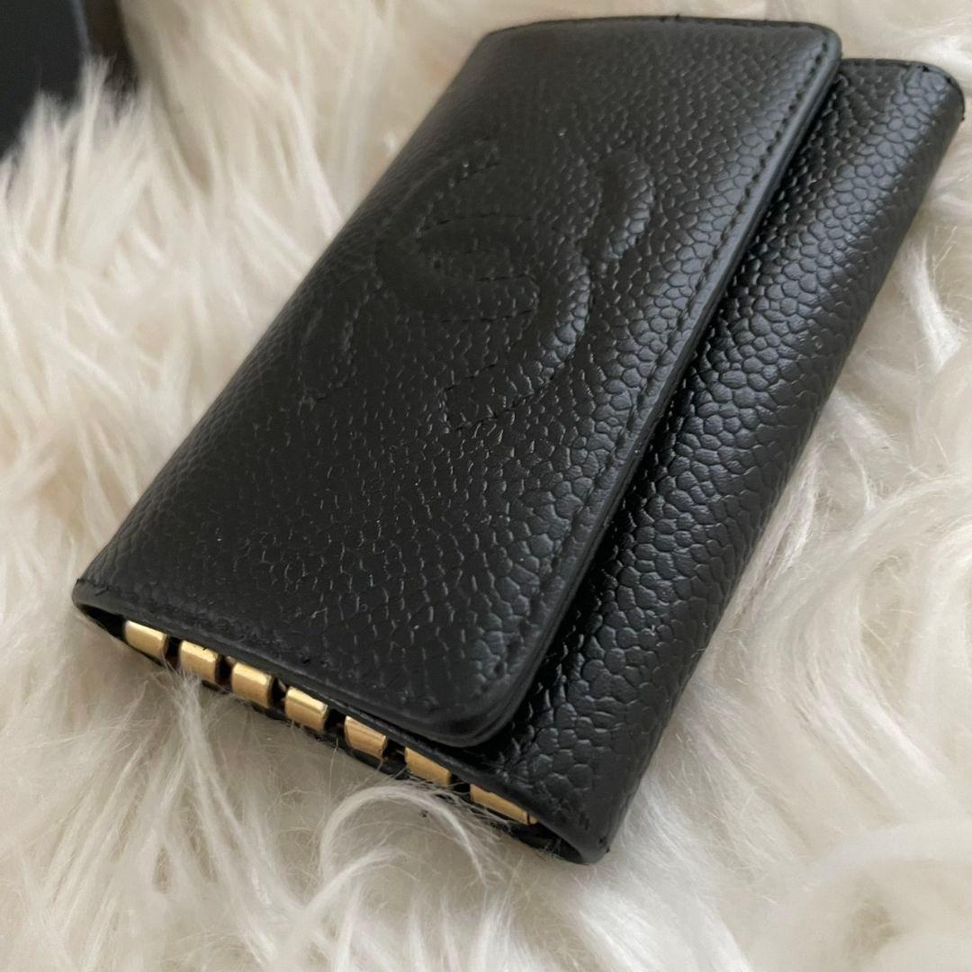 シャネルキーケースキャビアココマークカードケースCHANEL黒