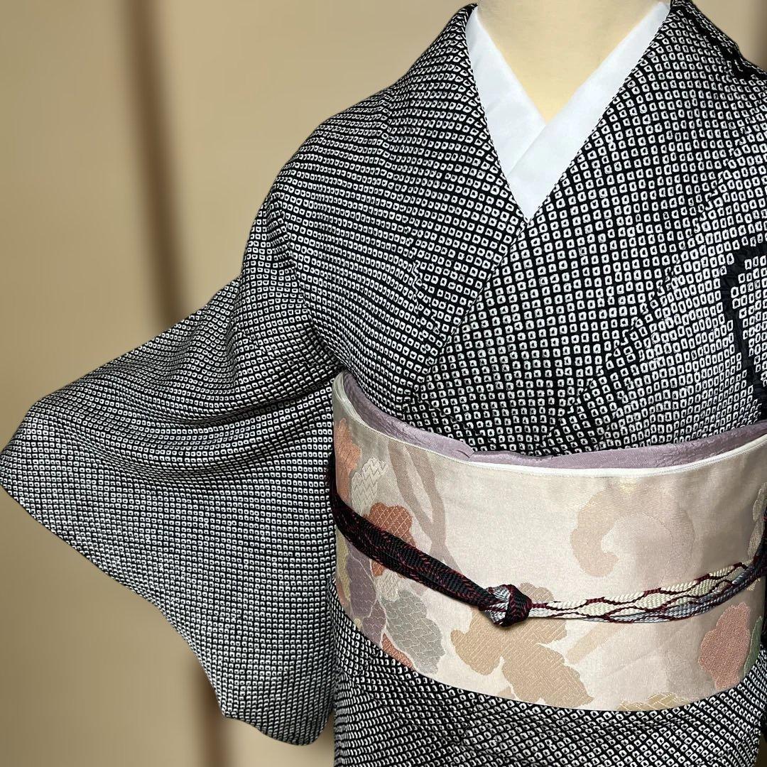 付け下げ訪問着　総絞り　モノトーン　刺繍　 身丈155裄65