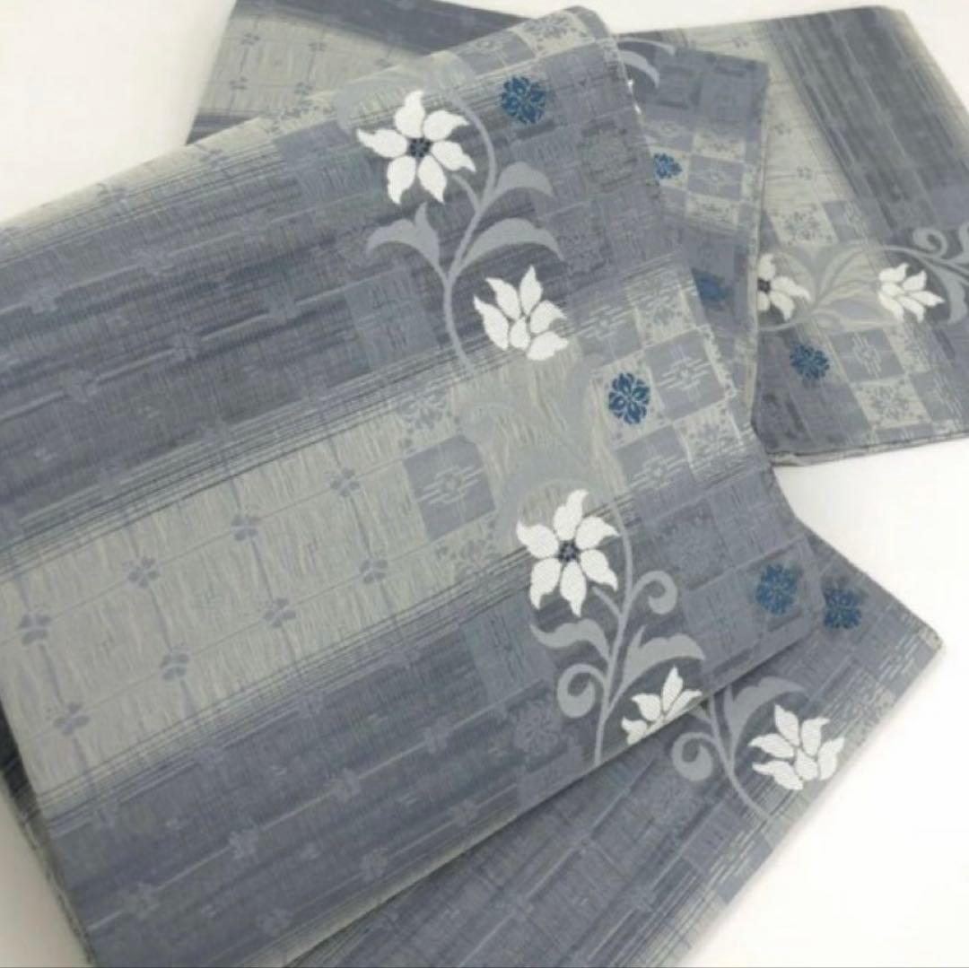 袋帯 弥栄織物　新品未使用　花唐草　縞　リバーシブル　全通　スリーシーズン