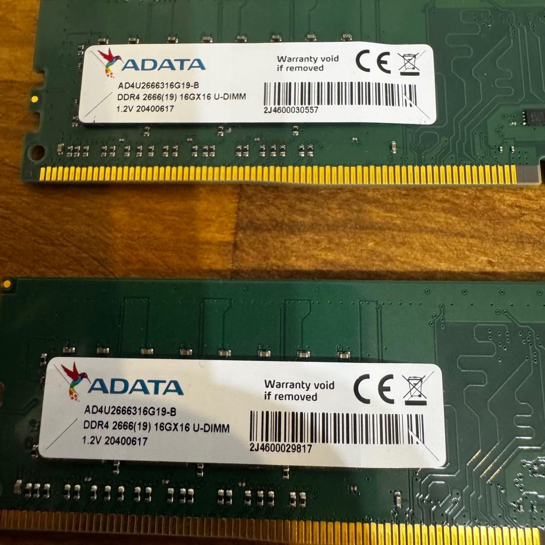 動確済　ADATA デスクトップPC用メモリ DDR4-2666 16GB 2枚