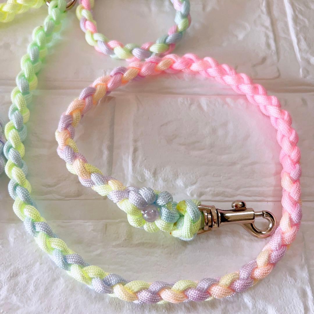 パラコードダブルリード　多頭用リード　パステルレインボー　No.0175